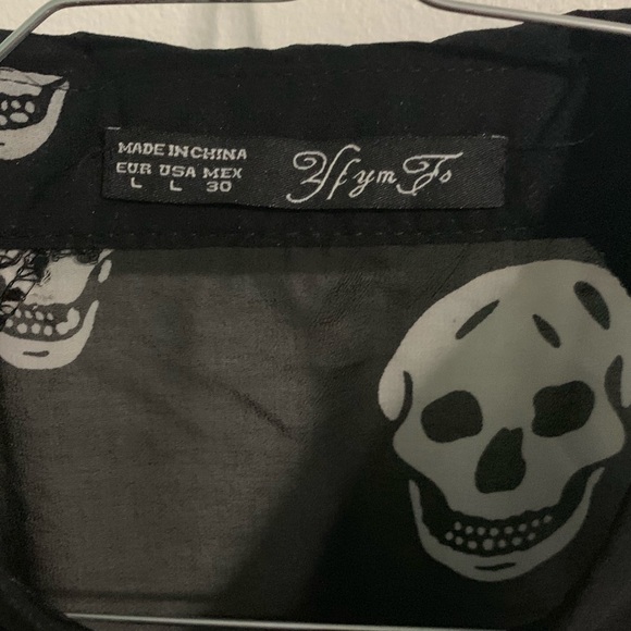 Skull Pattern Black Sheer Button Down Top - Picture 2 of 3